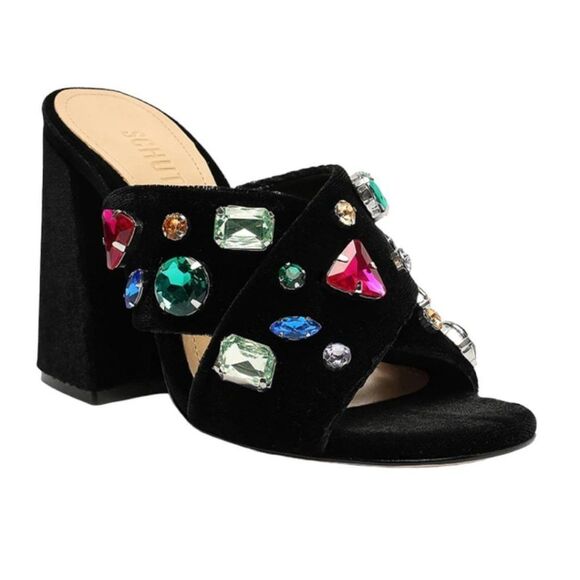SCHUTZ Black Sandals with Multicolor Gems - Picture 1 of 8